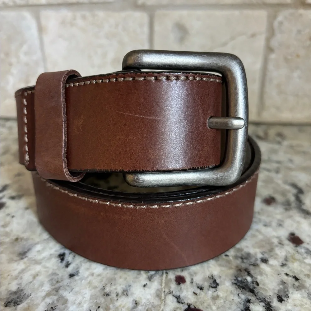 Belt Large Buckle Brown Leather Size 38